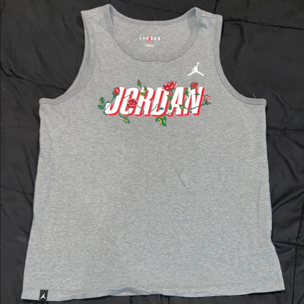 Jordan Gray Tank Top with Red Floral Design